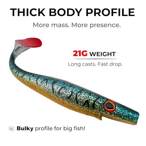 Thump Shad Paddle Tail Swimbait, 6" Soft Lures for Bass, Extra Weight Heavy Kicking Tail for Jig Head & Weighted Swimbait Hook, 3 Pack - color: Pearl Chartreuse Orange
