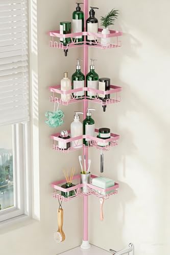 DAOYA Corner Shower Caddy Tension Pole - Pink - Rustproof Adjustable Bathroom Organizer Shelf for Shampoo, 25–114.2 Inch Shower Rack for Renters, Apartments - color: Pink