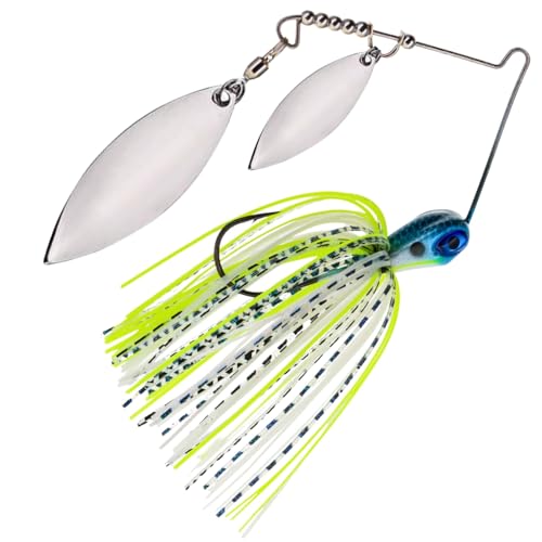 Reaction Tackle Tungsten Double Willow Spinnerbait, Compact Profile Bass Fishing Lure with Flash and Vibration for Largemouth and Smallmouth Bass (2-Pack) - color: Charming Shad, size: 3/8 Oz