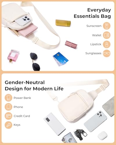 CHOLISS Small Sling Bag for Women and Men, Crossbody Bags Trendy Fanny Packs Chest Bag with Extended Strap - color: D02 Ivory - Upgrade