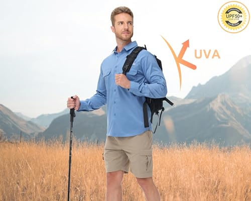 Satankud Mens Long Sleeve Fishing Shirts UPF 50+ Sun Protection Cooling Hiking Shirt for Travel Safari Work - color: Mist Blue, size: Medium