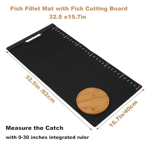 Fish Fillet Mat with Fish Cutting Board, Extra Large 33"x15.75", Non-Slip Fish Cleaning Mat with Measuring Scale, Portable Rollable Fish Fillet Board