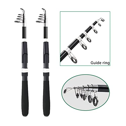 Fishing Pole Combo Set,2.1m/6.89ft 2PCS Collapsible Rods 2PCS Spinning Reels Lures Set Carrier Bag Carbon Fiber Telescopic Fishing Rods Sea Saltwater Freshwater Kit Fishing Rod Reel Combos