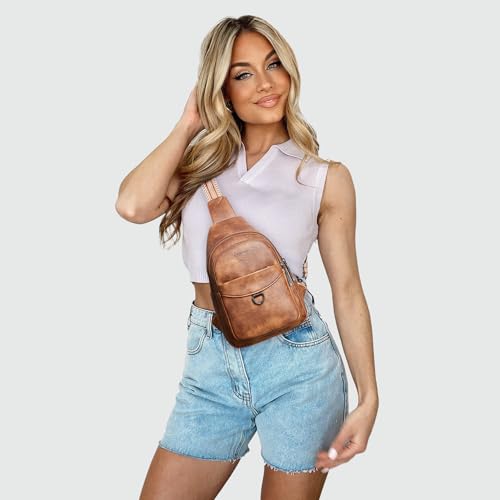 LATMAP 7L Sling Bag for Women Men Crossbody Belt Bag Small Travel Sling Backpack Anti Theft Chest Daypack Purse Faux Leather - color: Brown