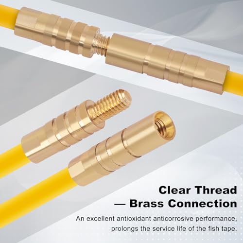 50FT Fiberglass Running Electrical Wire Cable Pulling Fish Tape kit in a Carrying Case Through Wall Cable Snake Rods Electrical Tools Kit with different attachments - size: 50FT-36 Rods