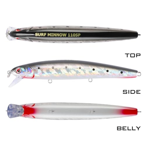 LITTMA California Surf Fishing Lures Saltwater Jerkbait Crankbait Surf Minnow 110/125 - Metallic Sardine Super Glow & Pearl Pink Belly Glow Lures for Halibut & Striper Fishing - color: Anchovy, size: 110mm - 5/8oz