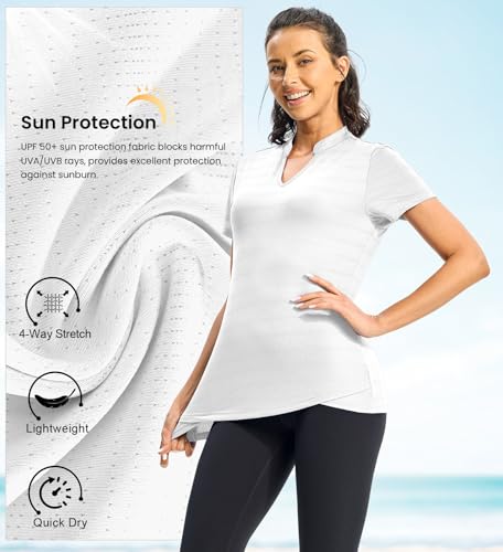 Rdruko Women's Hiking Shirts Short Sleeve UPF 50+ Sun Protection Lightweight Dry Fit Outdoor Travel Fishing Shirts - color: A-white, size: Small