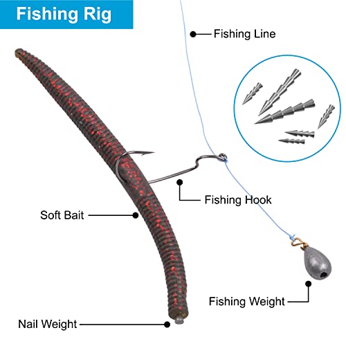 Bass Fishing Tungsten Nail Weights, Tungsten Fishing Sinker Weights Worm Insert Weight for Bass Wacky Rigs Fishing