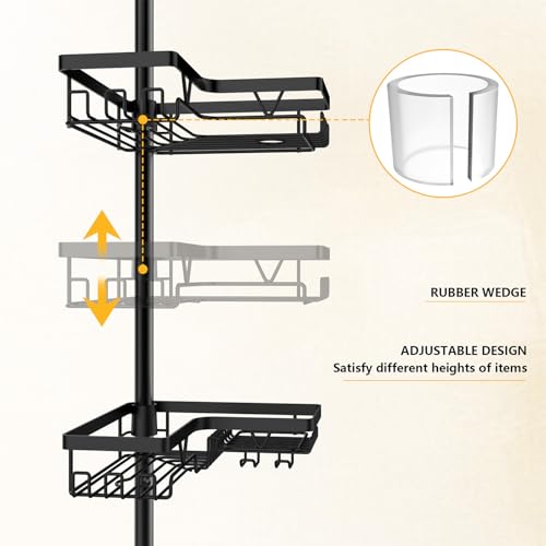 DAOYA Corner Shower Caddy + 2 Soap Holders, 4 Tier Shower Caddy Tension Pole Stainless Steel Black, Extends 25-114.2 Inches, for Bathroom Organizers and Storage, Renter-Friendly and Gift Idea - color: Black-3