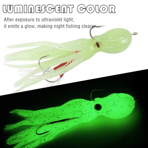 5 Pack Octopus Fishing Soft Lures Swimbait with Skirt Tail Lingcod Rockfish Jigs Baits Trolling Lures for Saltwater Fishing