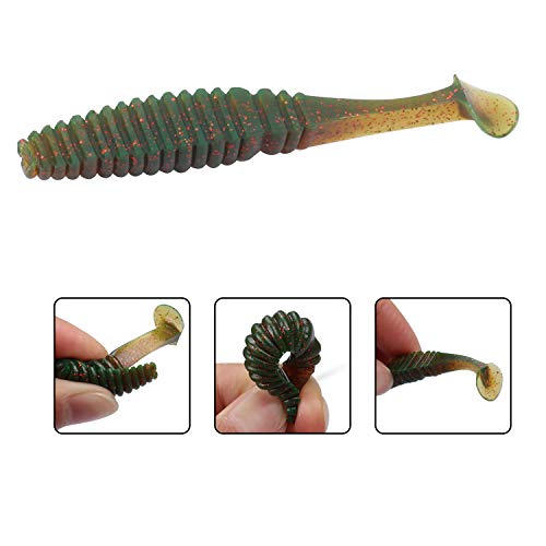 RUNCL Anchor Box - Paddle Tail Swimbaits, Soft Jerk Baits, 20/40/50/60pcs Soft Fishing Lures, Curved Tail Grubs - 3D Lifelike Eyes, Split/Boot/Curved/Straight/Thin Tail - 1/2/3/4/5in, Proven Colors - color: H - Paddle Tail (2-1/2in, 40pcs)