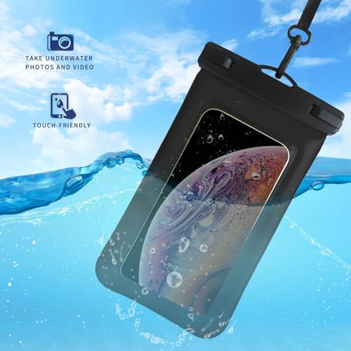 Floatable Waterproof Phone Pouch Case 2 Pax for iPhone 17 16 Pro Max/15/14/13/12, IP68 Travel Cellphone Dry Bag Beach Cruise Ship Essentials Bags with Crossbody Lanyard,Pink and Black-7″ - color: A07-Pink and Black