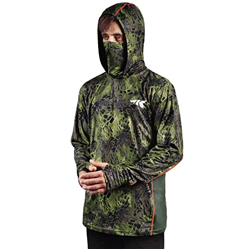 KastKing Men's Hoodie Shirt UPF 50 Long Sleeve Fishing Shirt UV Protection Shirt - color: Q:woodland With Neck Gaiter, size: Large