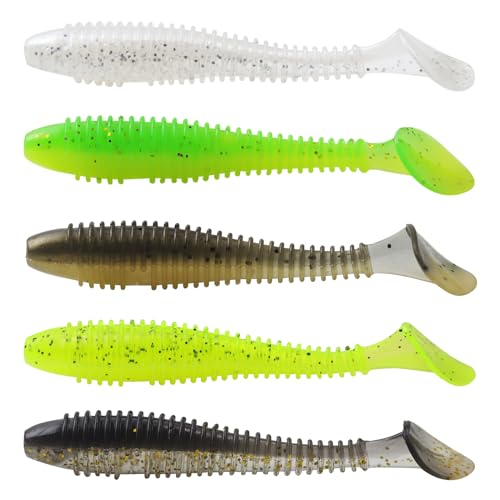 MAFIMOEA50/40/30Pcs Paddle Tail Swim Baits Lures Fishing Soft Plastic Lure Kit for Bass Trout Walleye Crappie 5.5cm 6.5cm 7.5cm - color: Mixed Colors, size: 7.5cm/2.95in-30pcs