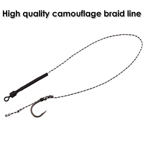 Carp Fishing Hair Rigs, 20 Pcs Curved Barbed Carp Hook Anti-Tangle Swivel Braided Thread line with 3 Card Boilie Bait Stops Dumbell Stoppers and Stringer Needle - color: Barbed, size: 4 Packs (Size 4#)