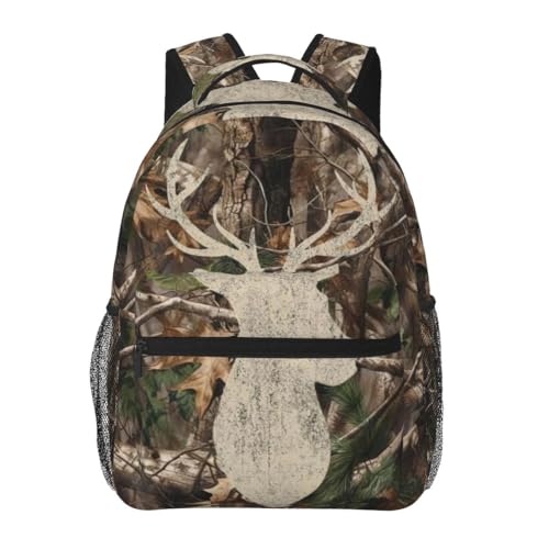 Camo Deer Laptop Backpack, 15.6" Lightweight Hiking Backpack Travel Outdoor Business Casual Daypack for Work College - color: Camo Deer
