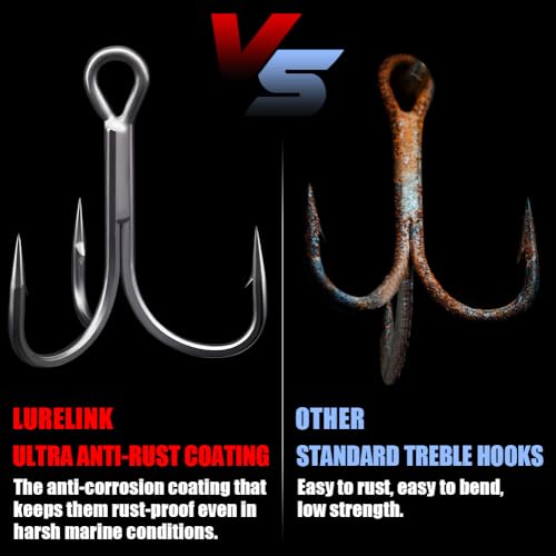 Fishing-Treble-Hooks-5X-Extra-Strong-Heavy-Duty Ultra Anti-Rust Bulk Hooks for Saltwater and Freshwater Fishing Sizes 5/0 to #8 - size: Size:2 24-Pack