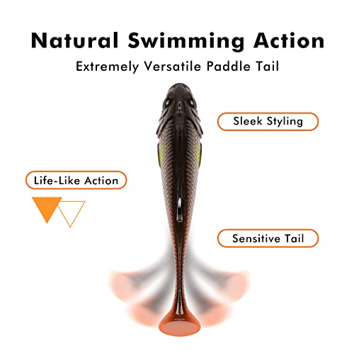 TRUSCEND Duramax Pre-Rigged Fishing Lures with BKK Jig Hooks, 10X Tear-Resistant TPE Soft Swimbaits for Bass Striper Trout Crappie Walleye Grouper, Lifelike Fishing Baits for Saltwater and Freshwater - color: E-2.8"-0.37oz