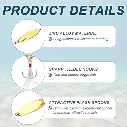 Fishing Spoons Lures Metal Saltwater Treble Trout Lures Jigging Spoon with Treble Hooks Spinner Baits for Freshwater - color: Gold, size: 10g / 3/8oz