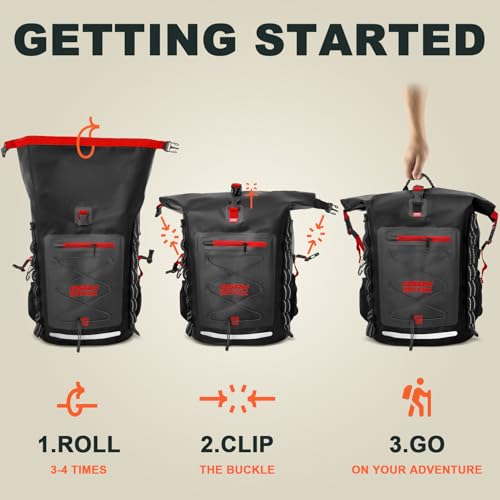 OSAH DRYPAK Waterproof Backpack Dry Bag 25L/35L/55L/85L – Heavy Duty Roll-Top Hiking Backpack Sack Keeps Gear Dry for Travel, Kayaking, Boating, Camping, Rafting and Fishing - color: Black Red, size: 85L