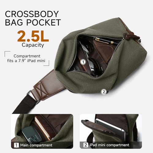 MOYYI Canvas Sling Bag Small Crossbody Bag for Men & Women, 2.5L Mini Casual Daypack Shoulder Bag, 2.5L Capacity (Green) - color: 8004green-2.5l