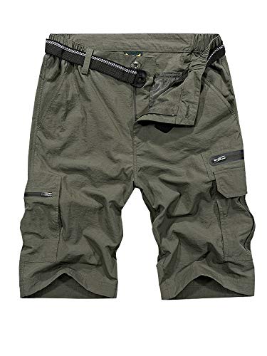 Jessie Kidden Mens Outdoor Casual Expandable Waist Lightweight Water Resistant Quick Dry Fishing Hiking Shorts - color: Army Green, size: 29