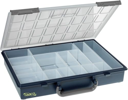 Raaco Assorter Tool Box Organizer – Full-Size –15 Slots Adjustable Grid, Semi-Transparent Lid, Polypropylene (PP) Storage Box for Screws, Nuts and Bolts, Small Parts & Hardware (Assorter 55 4x8-15) - size: Full-Size –15 Slots, style: Adjustable Grid
