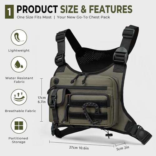 Muserise Outdoor Chest Bag For Men and Women, Tactical Vest For Running, Cycling, EDC Chest Pack Rig For Sports and Workouts - color: Olive