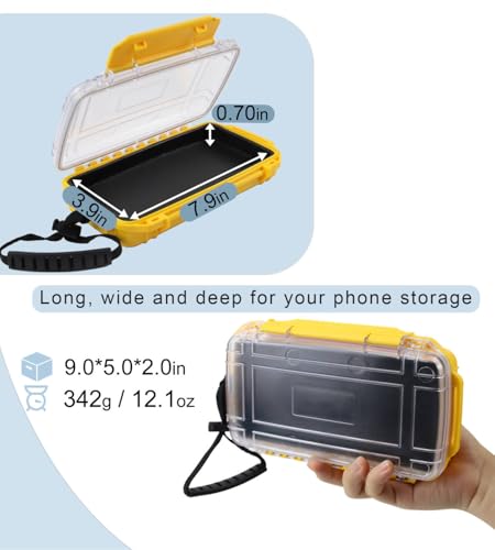 Dry Box Waterproof Box for Kayaking Boat Waterproof Phone Case Watertight Storage Container Diving Dry Boxes Yellow Protective Case, 9" L x 5" W x 2" H