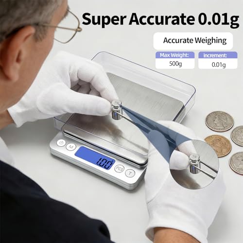 SKEAP 1kg/0.01g Gram Scale 0.01g Accuracy, Silver Food Scales Kitchen Digital Weight Grams & OZ, Jewelry Scale, High Accuracy Gram Scale, Digital Scale with Charging,Batteries and USB Cable Included - size: Silver,1kg /0.01g