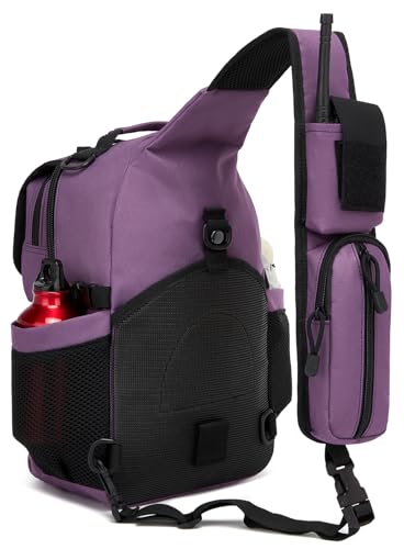 Tactical Sling Crossbody Bag Holster Shoulder Backpack 15L Water Bottle Holder Radio Pouch 6 Elastic Slots for Men Women Hiking Hunting Shooting - color: Purple Deep