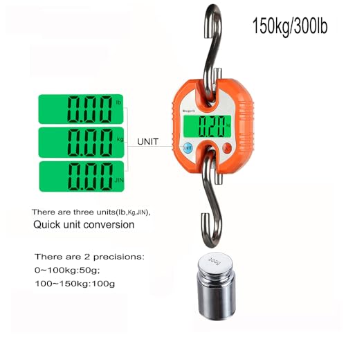 Digital Hanging Scales 300 lb 150 kg Mini Crane Scale Portable Heavy Duty Scales 2 AAA Batteries(Not Included) (Orange) - color: Orange