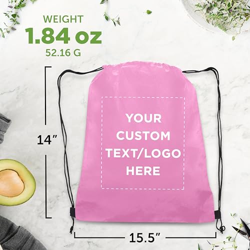 DISCOUNT PROMOS Custom Non-Woven Drawstring Backpacks Set of 10/50/100, Personalized Bulk Pack - color: Pink, size: 10/50/100