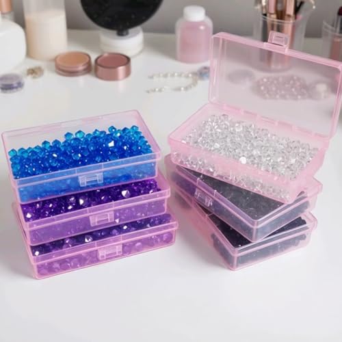 Goodma 8 Pieces Rectangular Storage Box, Pink, 5.3 x 3.1 x 1.2 inch | Empty Mini Plastic Organizer, Hinged Lids with Buckle, For Small Items, Craft Projects - color: Pink, size: 135 x 80 x 30 mm