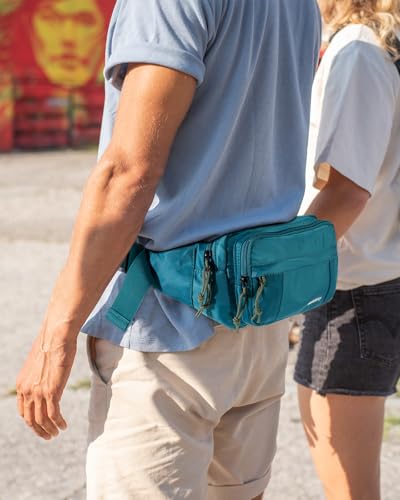 WATERFLY Fanny Pack Waist Packs: Large Crossbody Fanny Packs for Women Men with 5 Zipper Pockets Adjustable Strap Waist Bags Hip Pack for Traveling Cycling Running Hiking-Cyan - color: Cyan