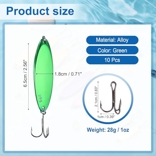 Fishing Spoons Lures, Metal Saltwater Treble Trout Lures Jigging Spoon with Treble Hooks Casting Spinner Baits - color: Green, size: 28g / 1 oz
