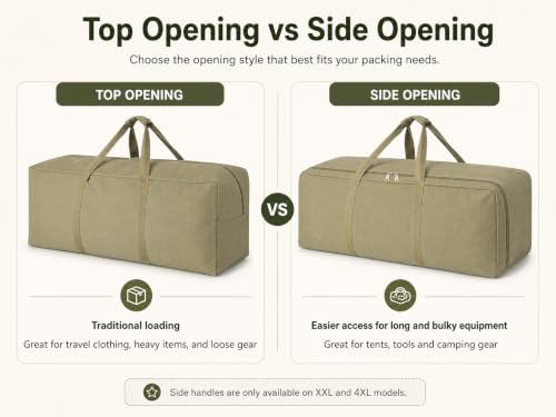 DoYiKe Extra Large Canvas Travel Duffle Bag Heavy Duty, Sports Duffel Military Camping Tent Storage 270L Army Green Side opening - color: Army Green Side-opening, size: 270L