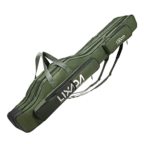 Lixada Fishing Rod Case, 3 Layers Oxford Fishing Rod Bag, Portable Foldable Fishing Pole Bag, Fishing Rod Carrier Fishing Tackle Storage Bag Travel Carry for Fishing Gear & Equipment - color: Army Green, size: 130cm