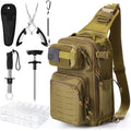 RoundFunny 9 Pcs Fishing Tool Kit Pliers Gear and Equipment Include Large Fishing Backpack, Tackle Box, Gripper, Plier, Lanyard, Hook Separator, Sheath, Patches - color: Wolf Brown
