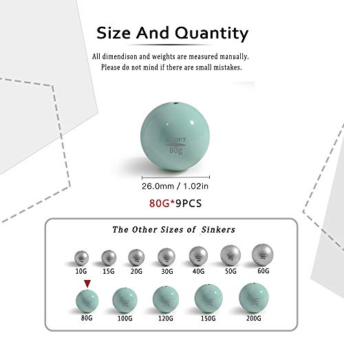 Lead Free Fishing Weights Sinkers 10g-200g Coated Egg Sinkers Weights Oval Shape Assorted Sizes Bag and Fishing Weights Assortment Box Non-Lead Fishing Weights Saltwater Freshwater - style: 80g(2.82oz)-9pcs