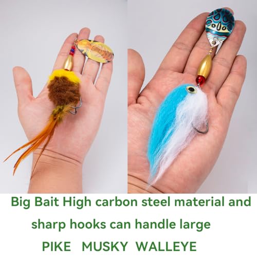 Pike Musky Walleye Fishing Lure Spinnerbait with Feathered Hooks Rooster Tail Fishing Lures Spoon Lures Baits with Tackle Box - color: Style B-Blue