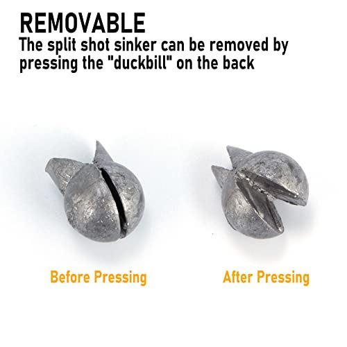 Dr.Fish 100 Pack Removable Split Shot Weights Lead Fishing Sinkers Fly Fishing Line Sinkers Reuseable Clip On Weights Freshwater Saltwater - size: 3/16oz