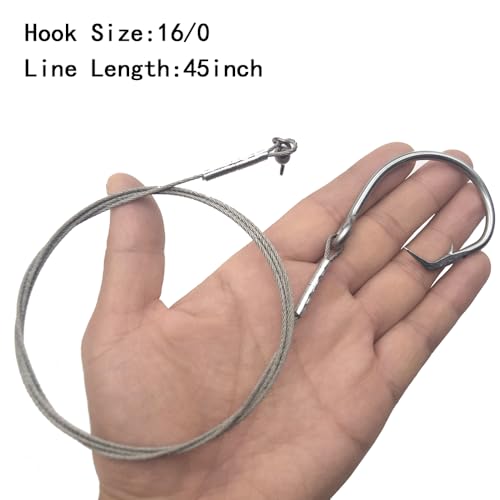 Pre-Tied Shark Fishing Hook Rigs, 2 Pack, Heavy Duty Stainless Steel Leader Wire, Big Game Circle Hooks 14/0 16/0 18/0, for Deep Sea Fishing Shark Tuna Halibut - size: 18/0