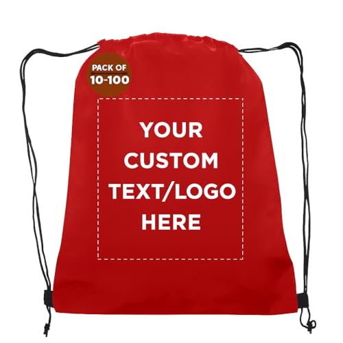 DISCOUNT PROMOS Custom Non-Woven Drawstring Backpacks Set of 10/50/100, Personalized Bulk Pack - color: Red, size: 10/50/100