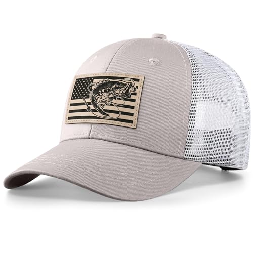 Fishing Gifts for Men - Snapback & Trucker Hats - American Flag Outdoor Fishing Hat - color: 05.khaki (Bassflag)