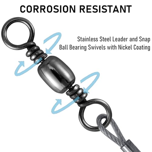 Dr.Fish 15 Pack Carolina Ready Rigs 10'' for Bass Fishing, Freshwater Fishing Wire Leader Line Pre-Rigged Bullet Sinker Swivels - color: Lead Weights, size: 1/2oz-15 Pack