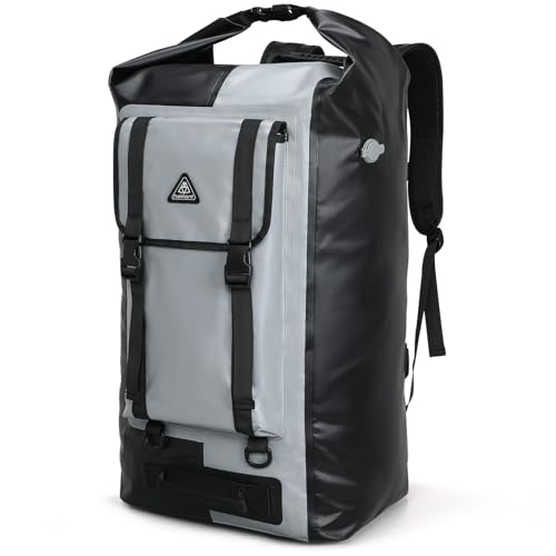Haimont Waterproof Backpack Roll Top Dry Bag Kayak Dry Backpack IPX7 for Outdoor Dry Pack Boating Fishing 60L, Black/Gray - color: Black/Grey, size: 60L