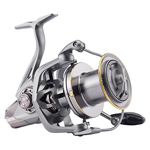 HAUT TON Spinning Reel 8000/9000/10000/12000/14000,6+1BB Metal Surf Fishing Reels,4.8:1 Gear Ratio 55lbs Drag Heavy Long Casting Inshore Saltwater Monster Fish - size: 14000, style: Ht-ngk