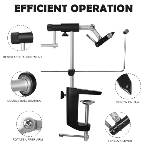 Aventik TrueGrip Fly Tying Vise with 360° Rotary Function – Smooth Ball Bearing System, Adjustable Tension, Durable Hook Jaws (Fits 26 to 4/0) - color: Black, size: Vise with Clamp