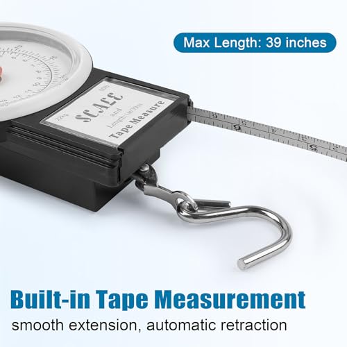 Mechanical Hanging Scale Multi-Purpose Portable Spring Dial Weight Scale with Tape Measure for Fishing Kitchen Farms